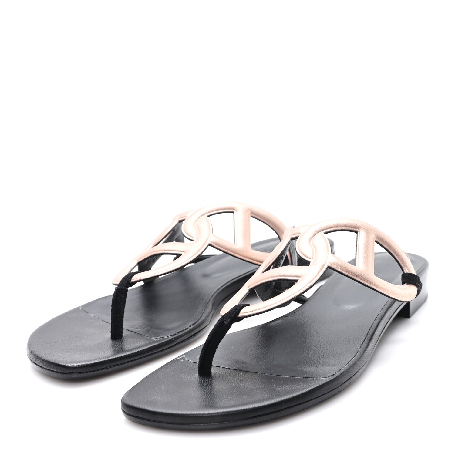 Hermes Metallic Chevre Velours Womens Egerie Sandals 39 Black Or Rose 4 of 10