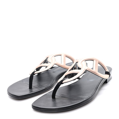 Hermes Metallic Chevre Velours Womens Egerie Sandals 39 Black Or Rose 4 of 10