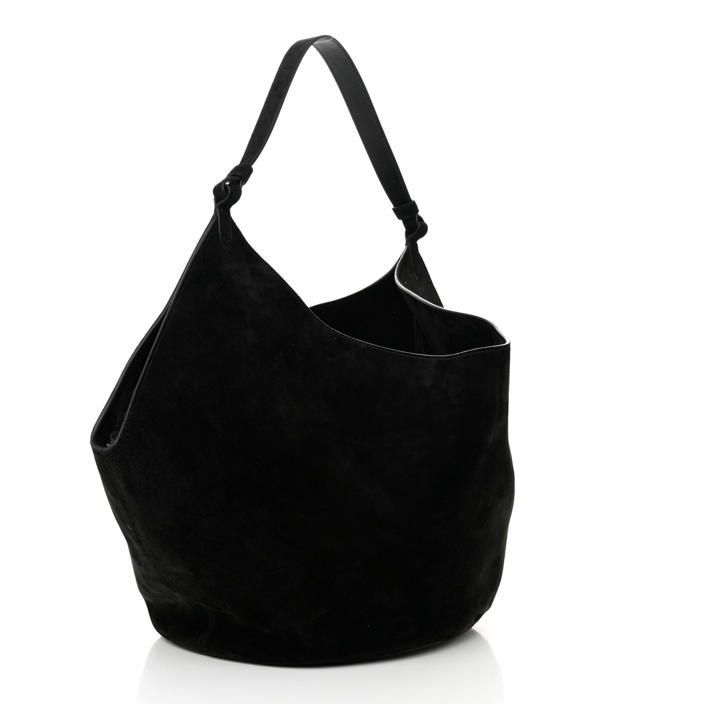 Suede Calfskin Medium Lotus Tote Black
