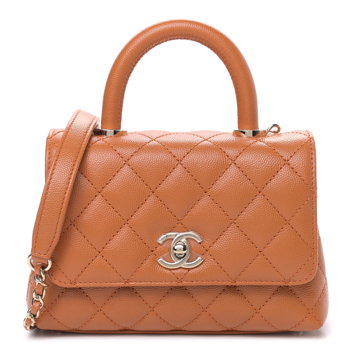 Caviar Quilted Extra Mini Coco Handle Flap Light Brown