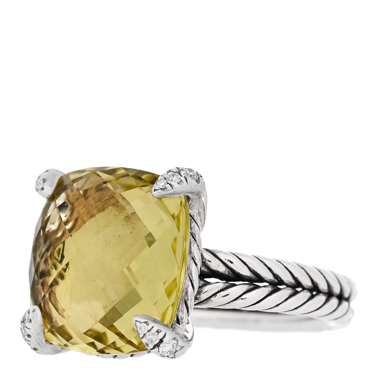 David Yurman Sterling Silver Diamond Lemon Citrine 14mm Chatelaine Ring 54 6.75 3 of 5
