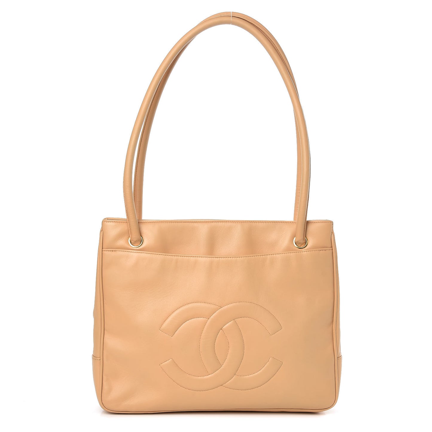 Calfskin CC Shoulder Bag Beige