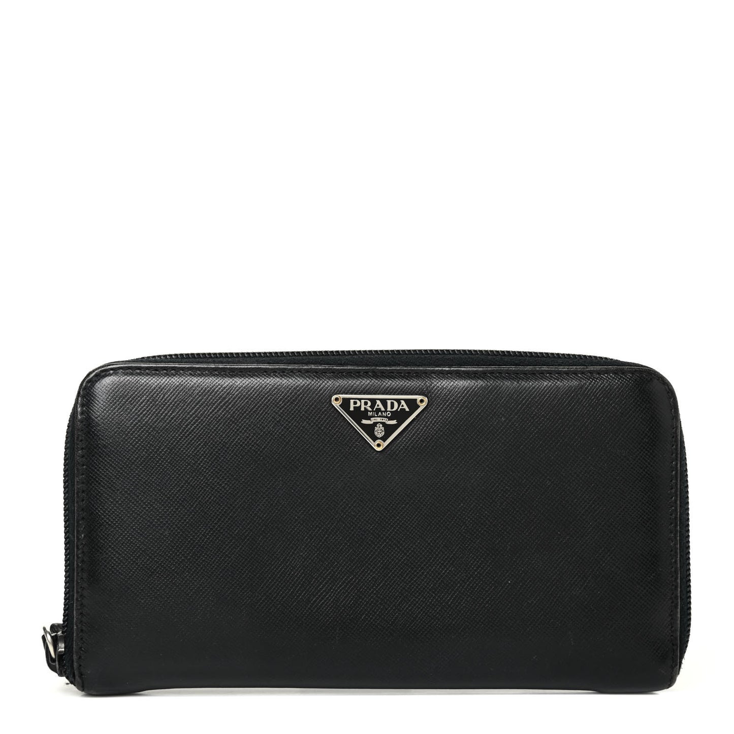 Saffiano Triangle Zip Around Wallet Black