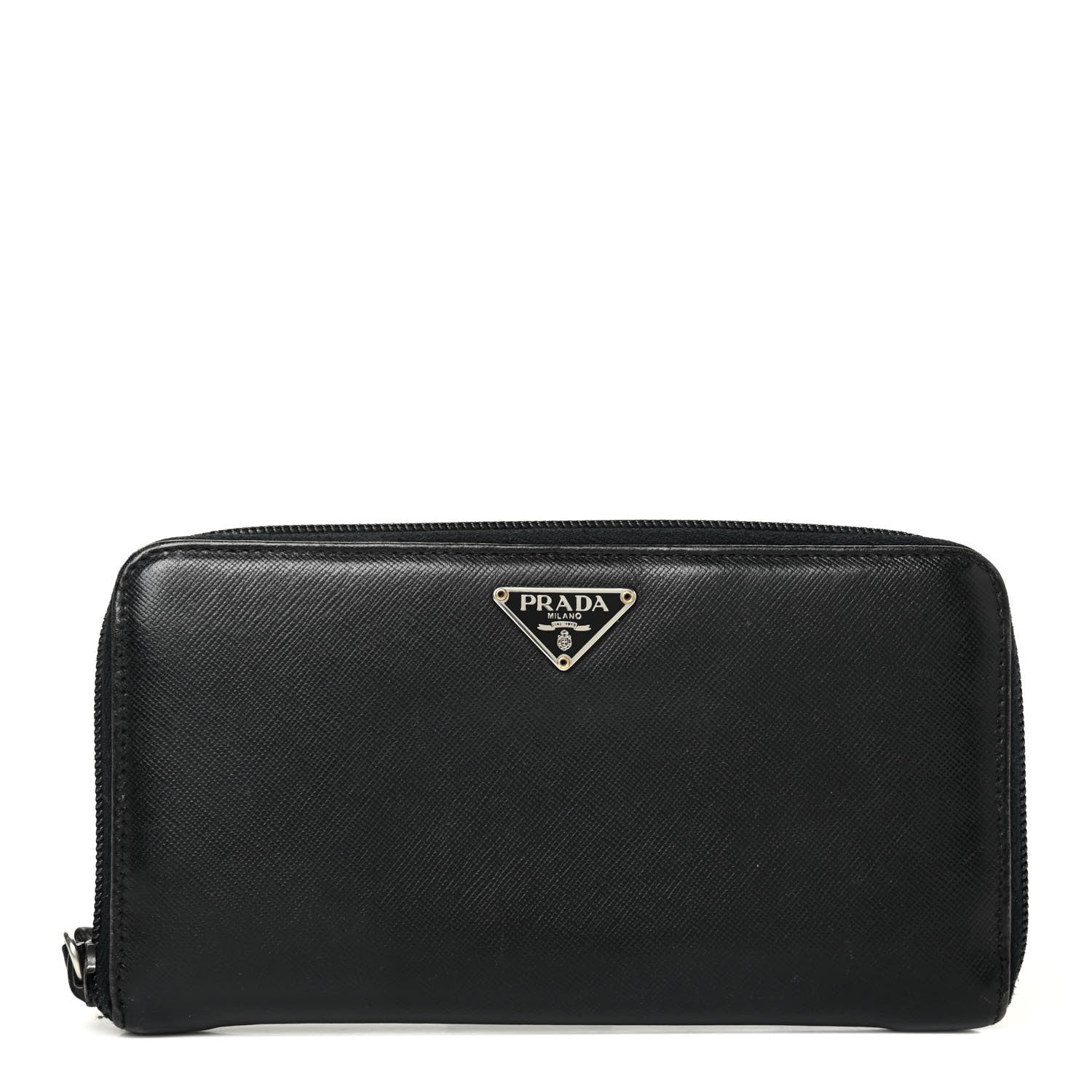 Prada Saffiano Triangle Zip Around Wallet Black 1 of 4