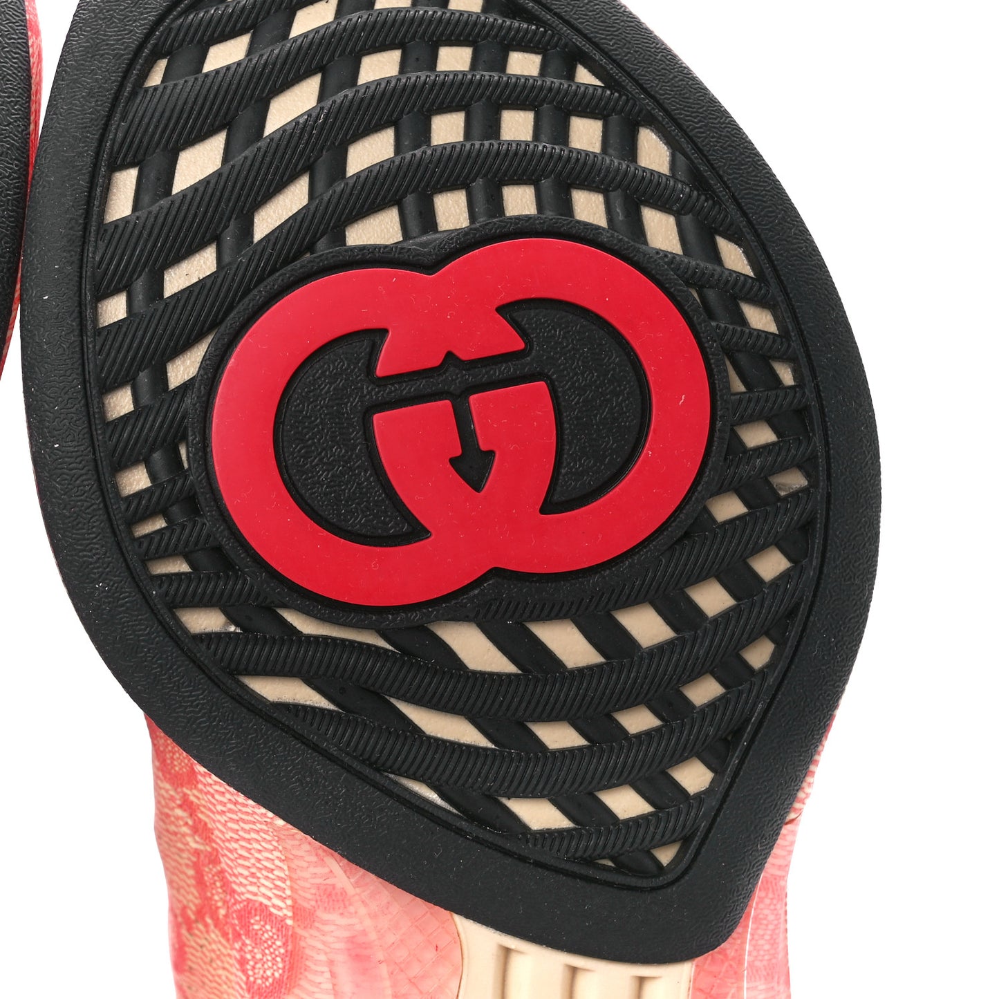Ultralight Plume Calfskin Monogram Printed Mens Gucci Run Sneakers 8 Beige Hibiscus Red