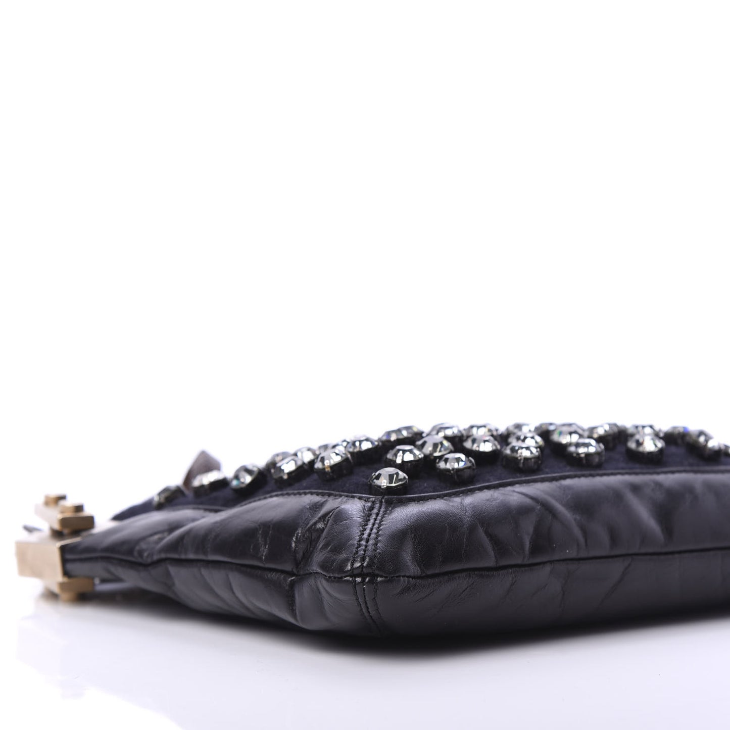 Glazed Calfskin Felt Crystal Embellished Ketu Sac Chain Shoulder Bag Black