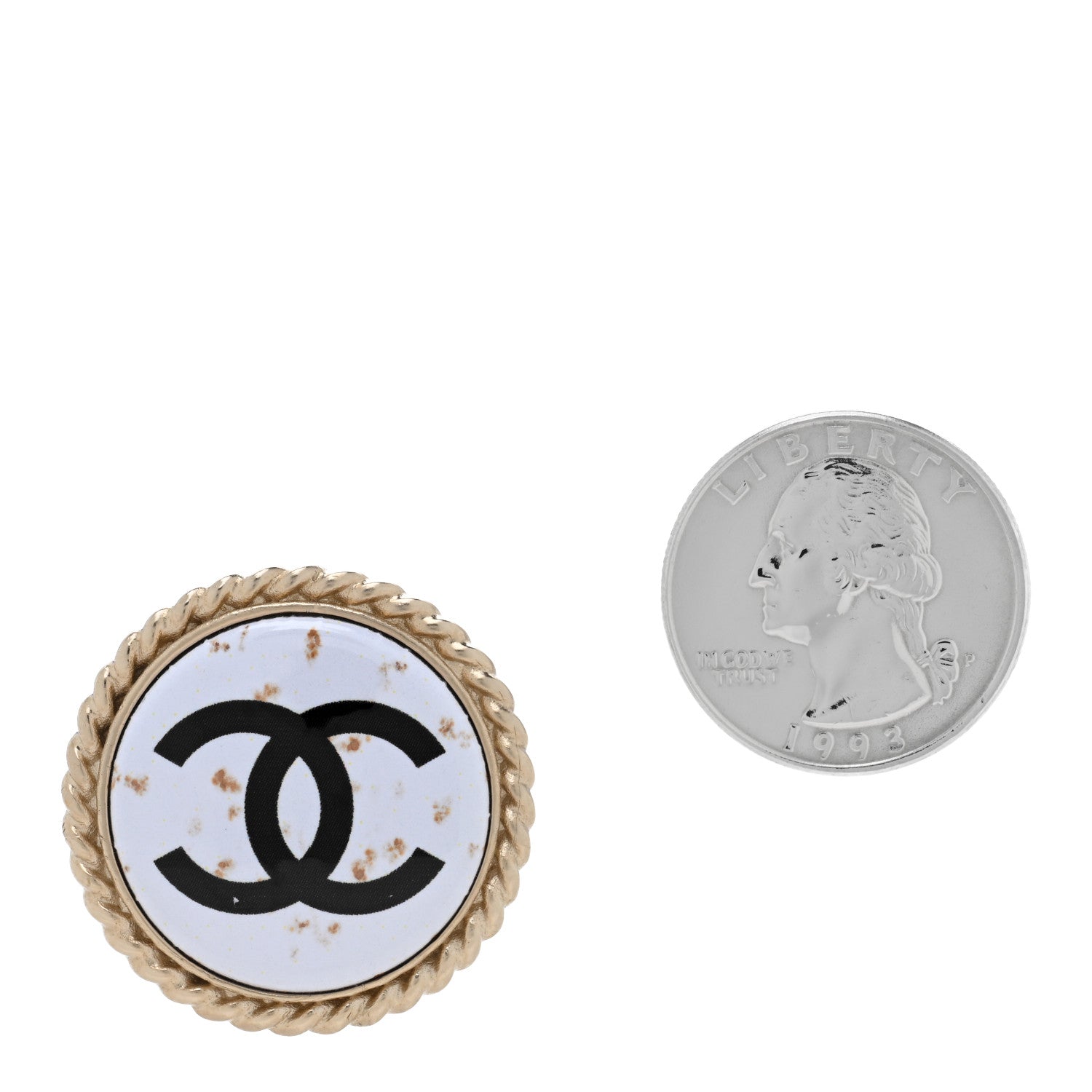 Chanel Logo Button Brooch White Black 2 of 4