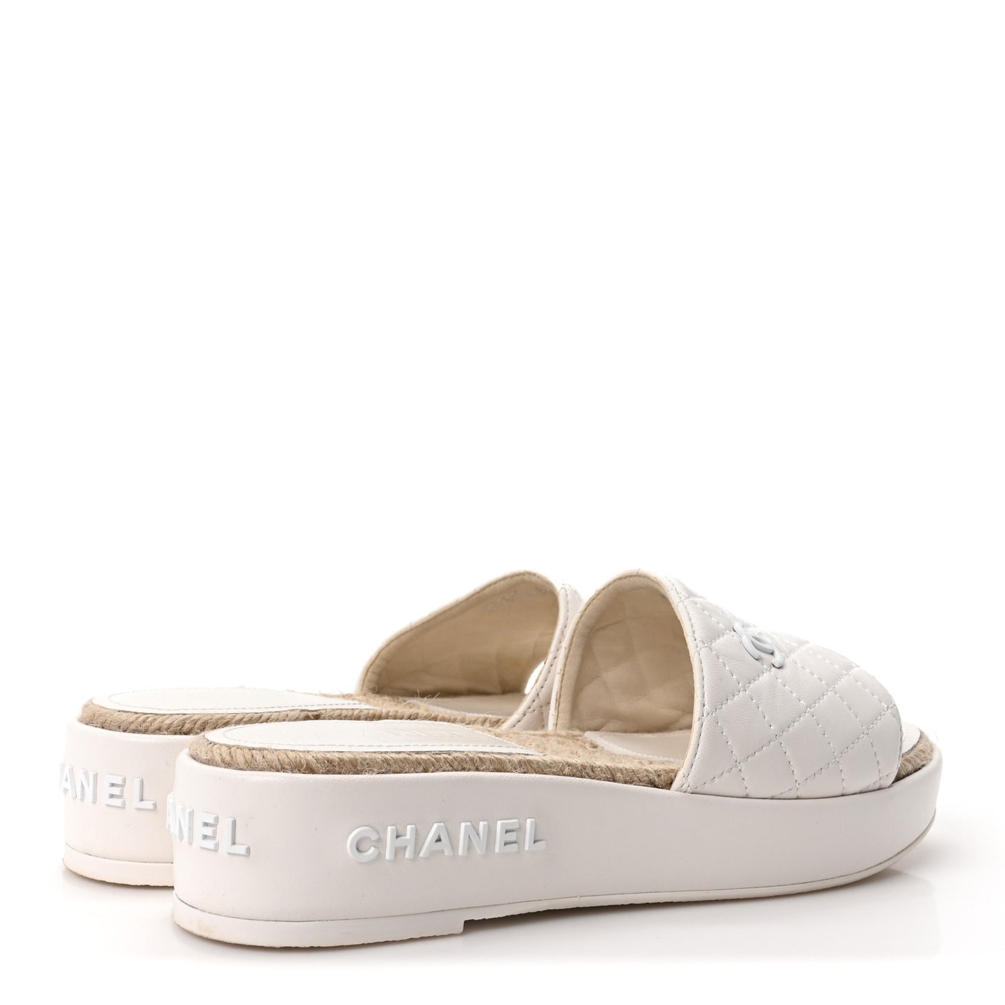 Lambskin Quilted CC Espadrille Slip On Sandals 39 White