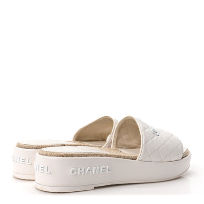 Chanel Lambskin Quilted CC Espadrille Slip On Sandals 39 White 5 of 9
