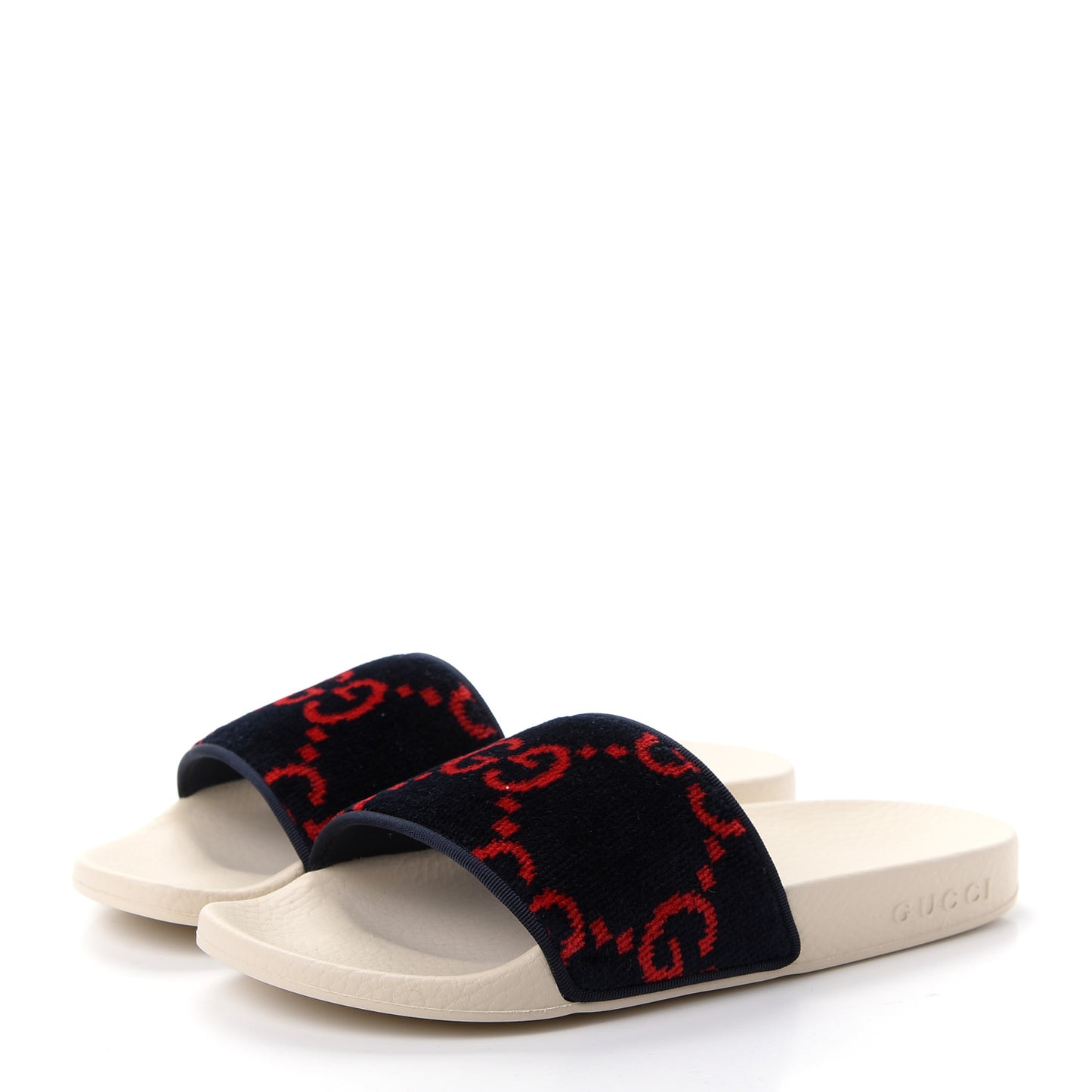 Terry Cloth GG Monogram Slide Sandals 37 Blue Red