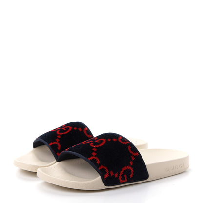 Gucci Terry Cloth GG Monogram Slide Sandals 37 Blue Red 3 of 11