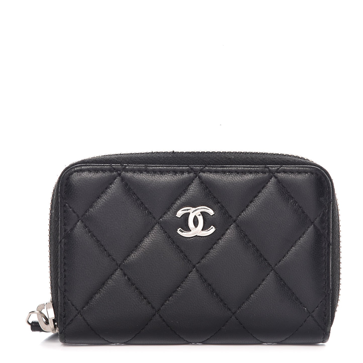 Lambskin Quilted Zip Coin Purse Black