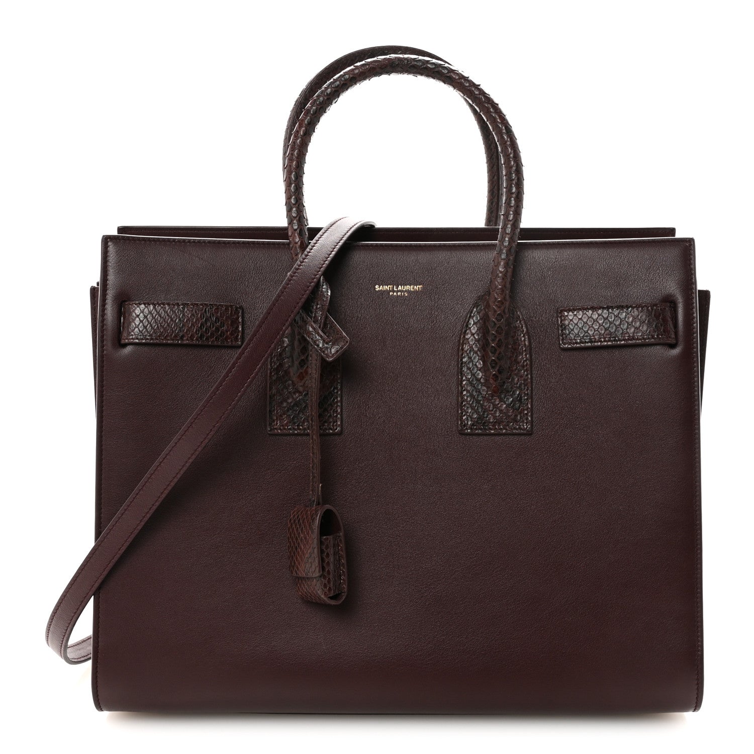 Saint Laurent Calfskin Snakeskin Small Sac De Jour Burgundy 1 of 9