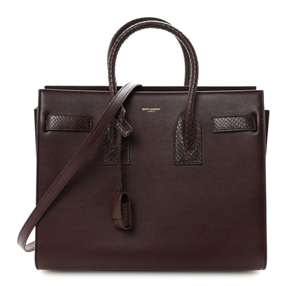 Saint Laurent Calfskin Snakeskin Small Sac De Jour Burgundy 1 of 9