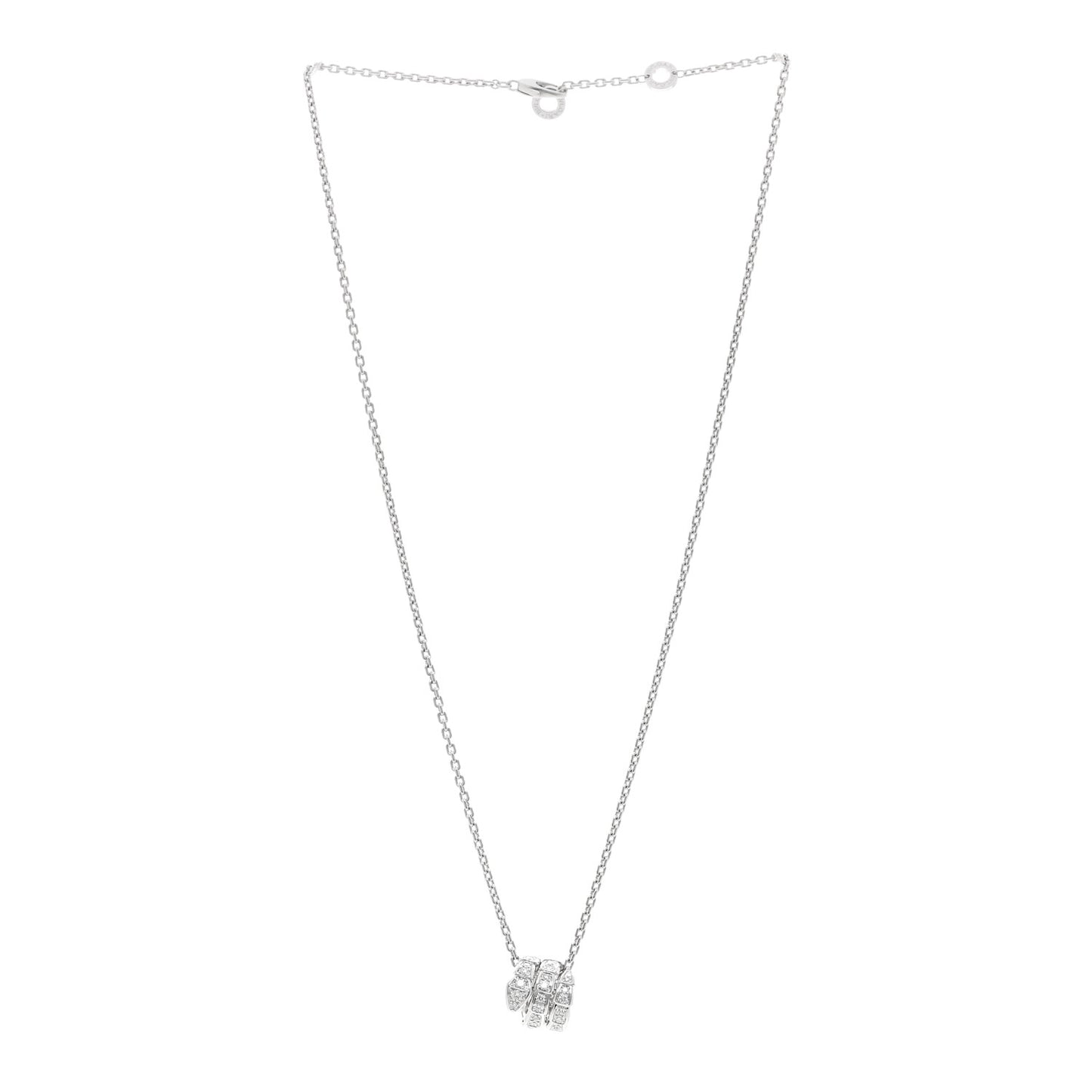 18K White Gold Diamond Serpenti Viper Pave Pendant Necklace