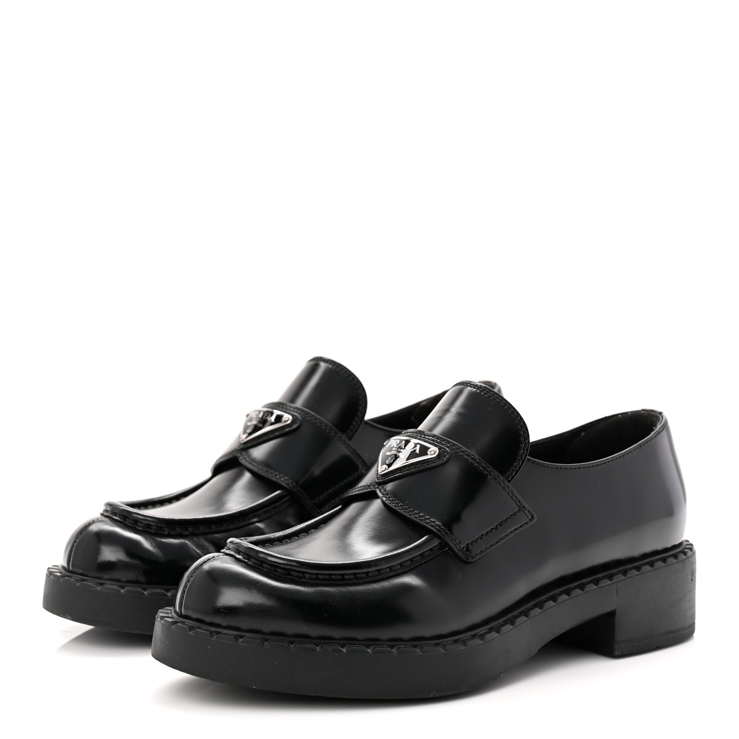 Spazzolato Metal Triangle Logo 50mm Loafers 38 Black