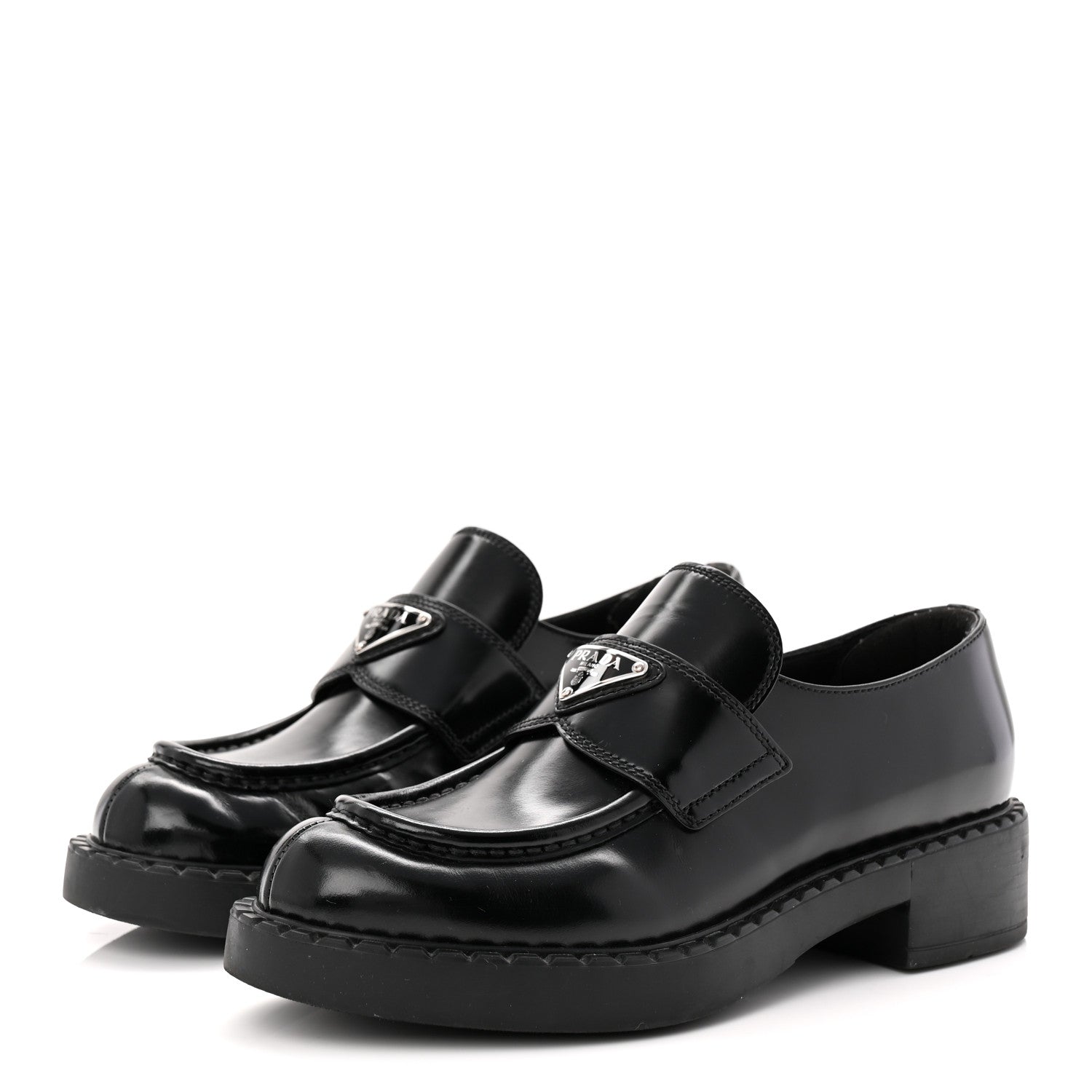 Prada Spazzolato Metal Triangle Logo 50mm Loafers 38 Black 3 of 9