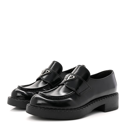 Prada Spazzolato Metal Triangle Logo 50mm Loafers 38 Black 3 of 9