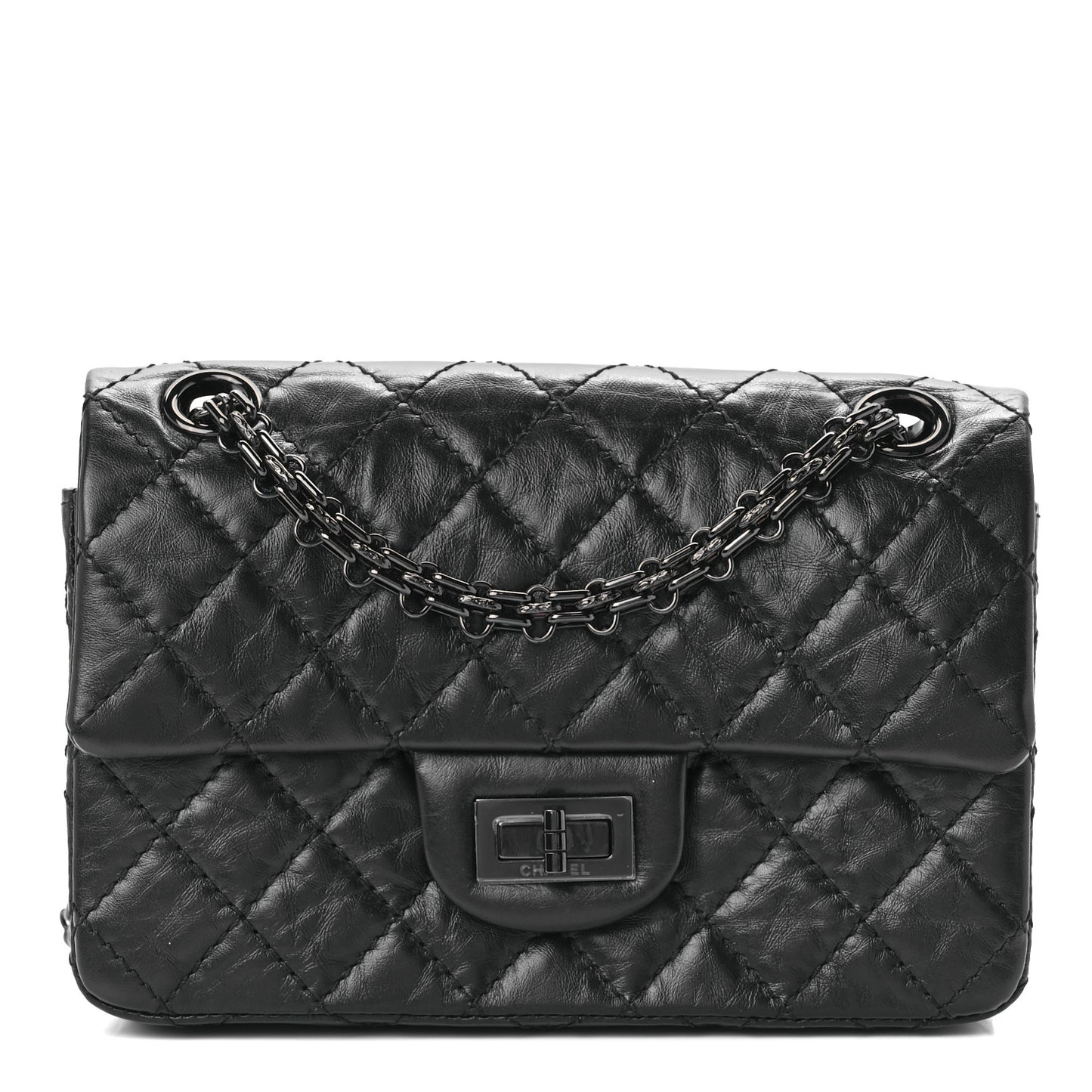 Aged Calfskin Quilted 2.55 Reissue Mini Flap So Black