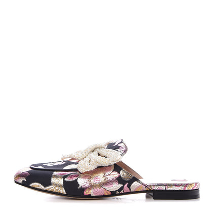 Gucci Iridescent Brocade Pearl Bow Womens Princetown Slippers 40.5 Black Pink 1 of 7