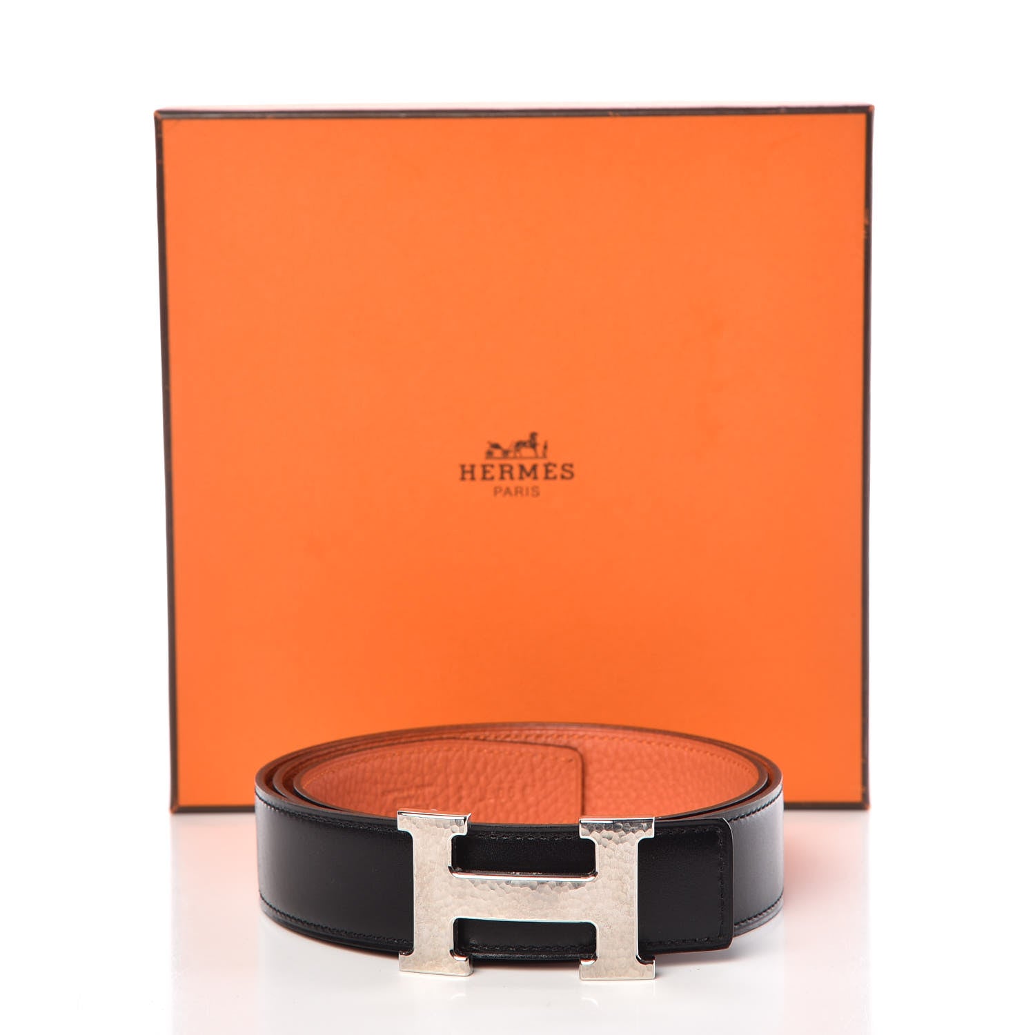 Hermes Box Togo 32mm Martelee H Belt 90 Black Orange 7 of 7