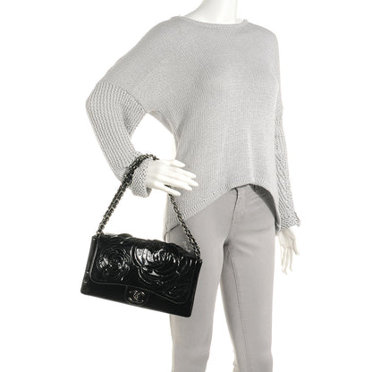Chanel Patent Leather Tweed Camellia Petals Flap Black 2 of 9