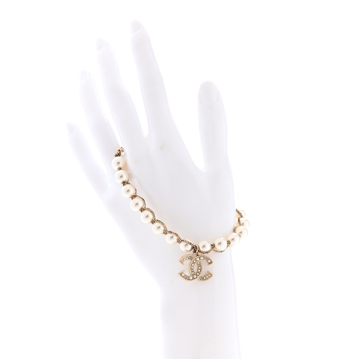 Chanel Pearl Crystal CC Bracelet Gold 2 of 4