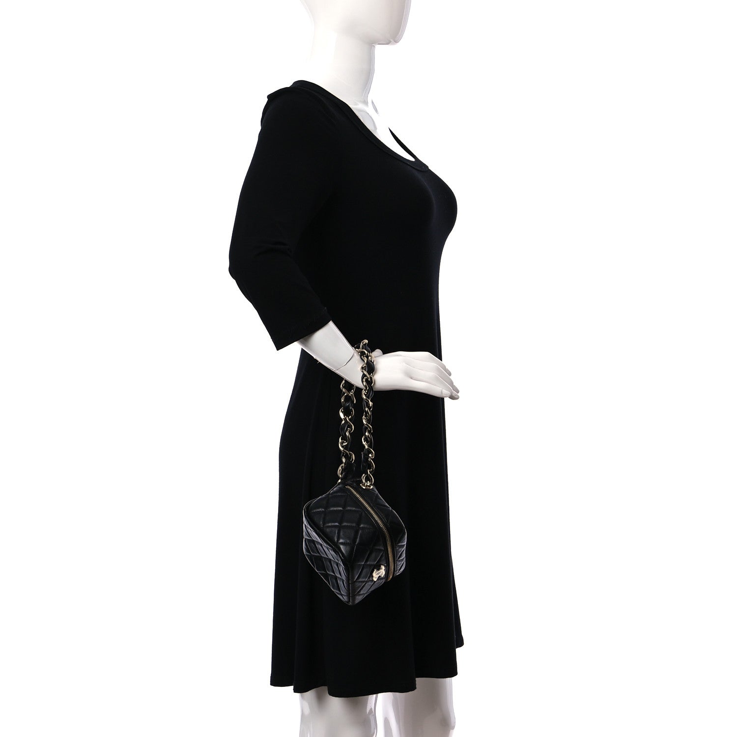 Chanel Lambskin Quilted Cube Chain Wristlet Case Black 2 of 10
