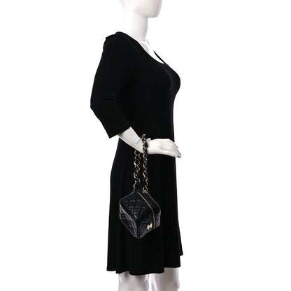 Chanel Lambskin Quilted Cube Chain Wristlet Case Black 2 of 10