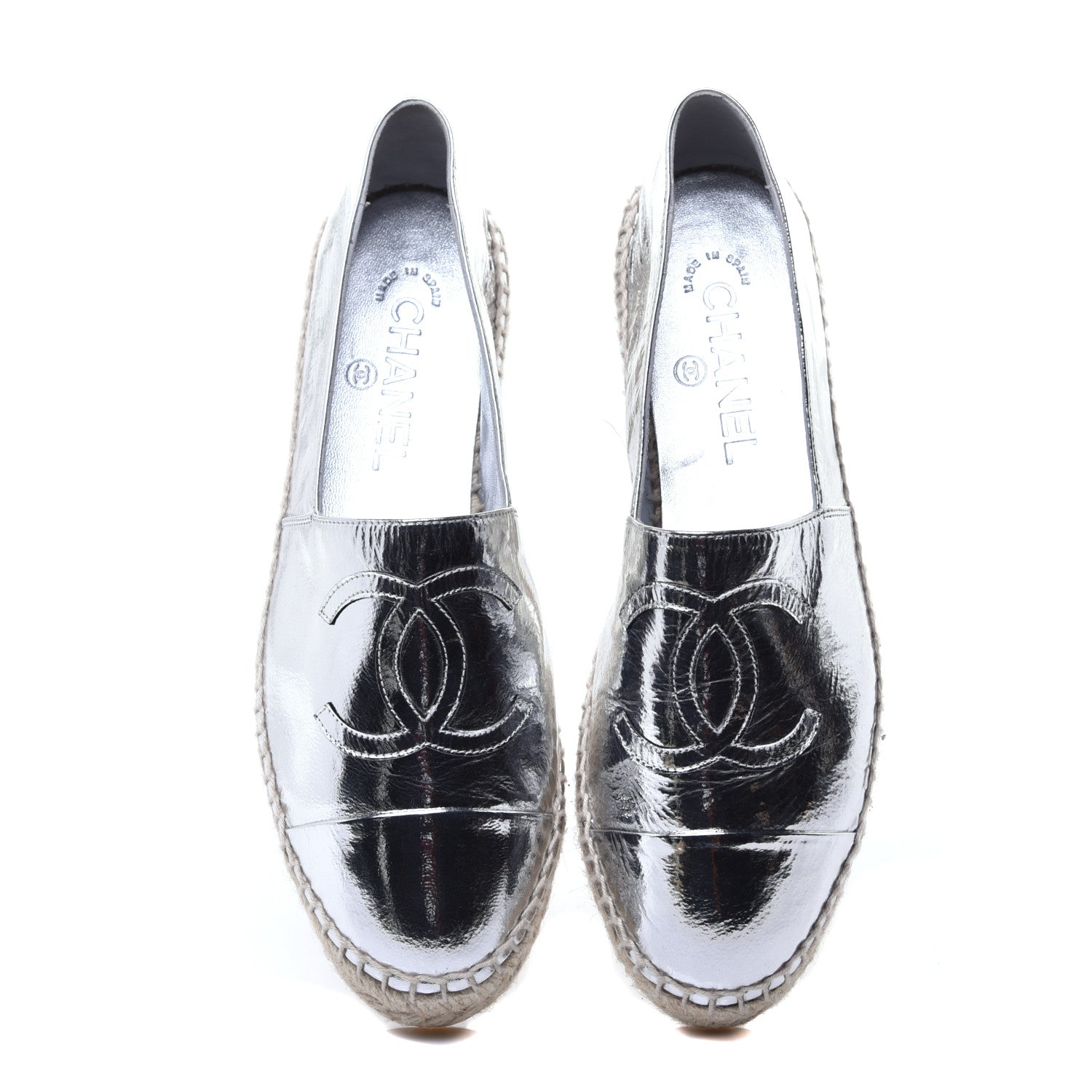 Chanel Laminated Goatskin CC Espadrilles 38 Silver 5 of 10