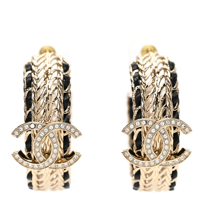 Chanel Crystal Lambskin CC Double Chain Hoop Earrings Gold Black 1 of 5