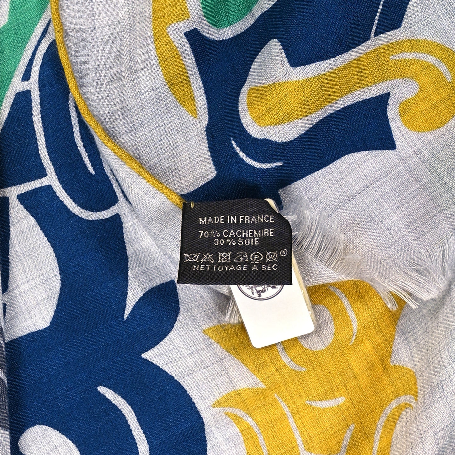 Cashmere Silk Garden of Harnesses Rectangle Scarf Gris Chine Jaune Vert