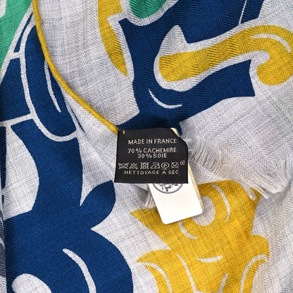 Hermes Cashmere Silk Garden of Harnesses Rectangle Scarf Gris Chine Jaune Vert 4 of 5