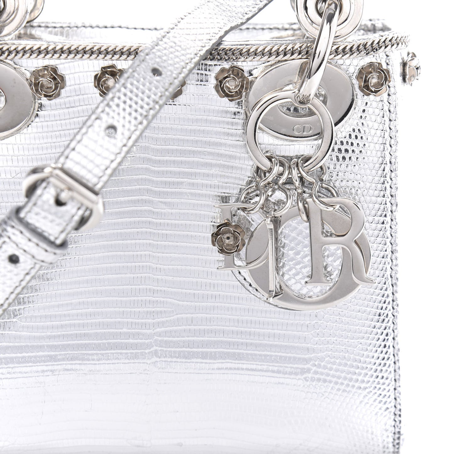 Metallic Lizard Mini Lady Dior Silver