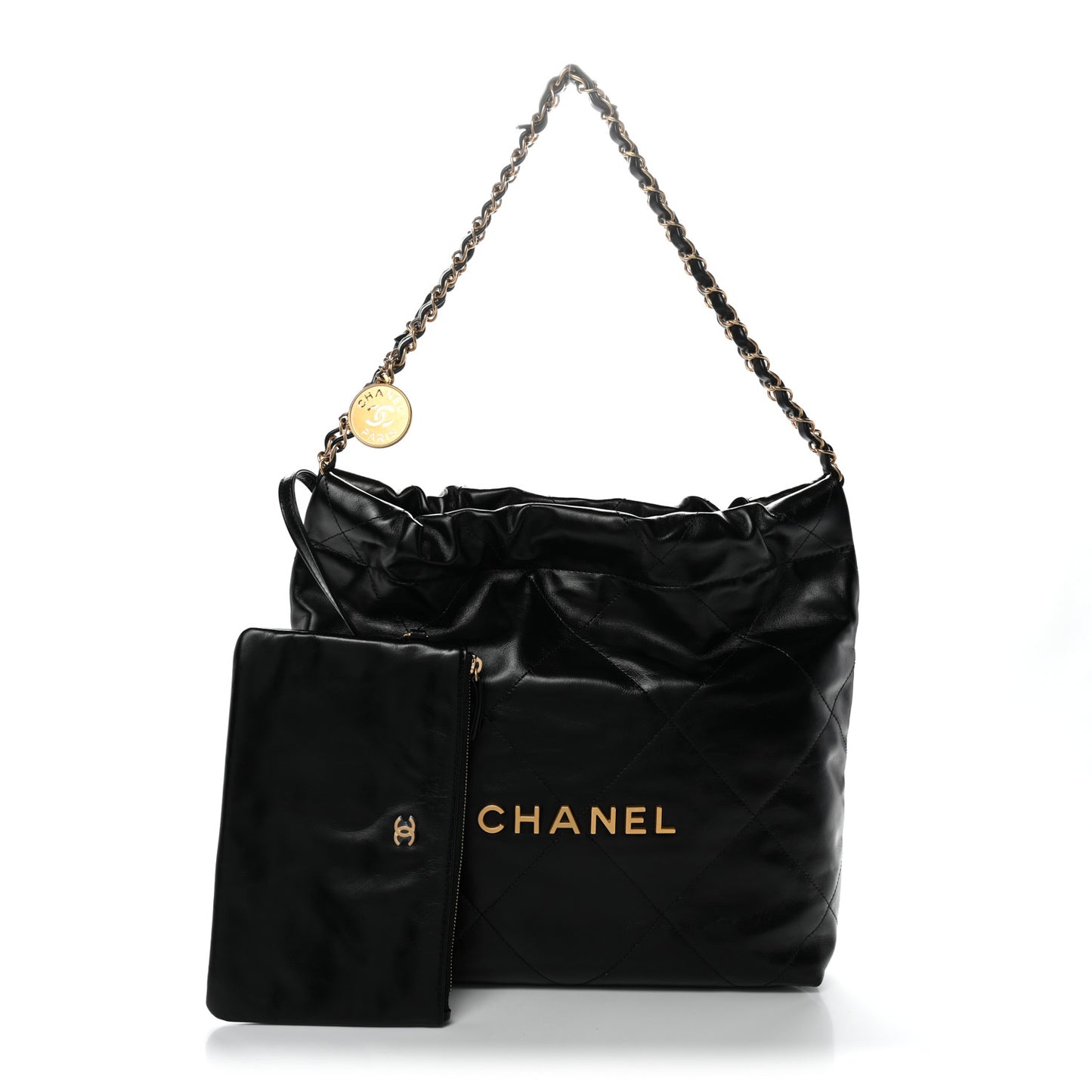 Shiny Calfskin Quilted Small Chanel 22 Black