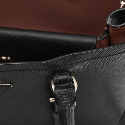 Prada Saffiano Cuir Large Double Bag Black Mughetto 16 of 17