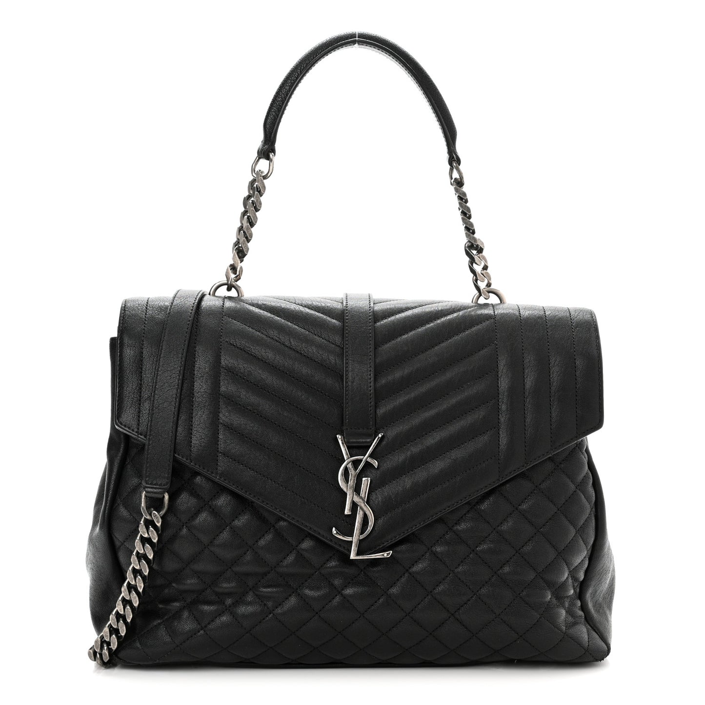 Sheepskin Tri-quilt Monogram Large College Satchel Black