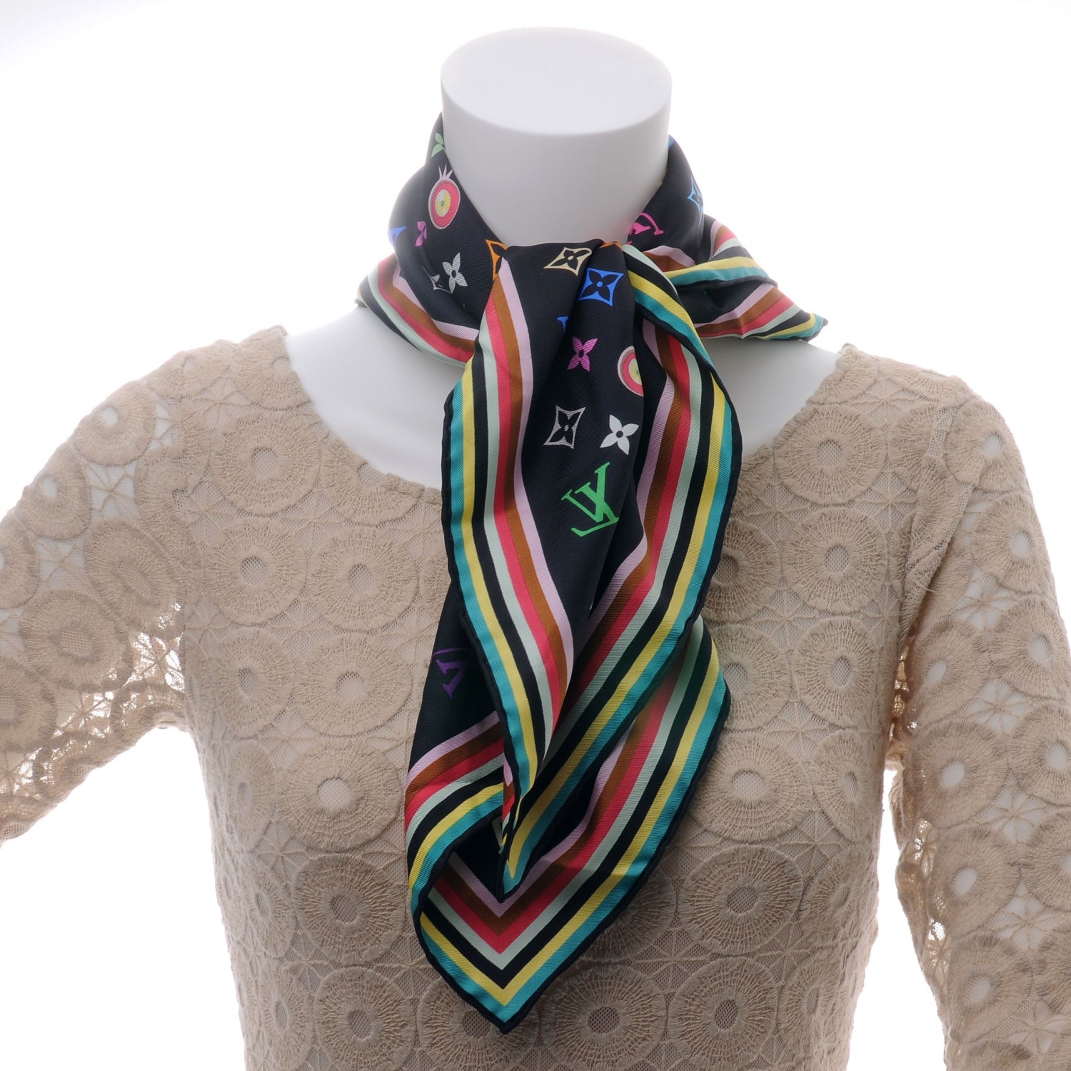 Louis Vuitton Silk Multicolor Eye Love Scarf Black 4 of 6
