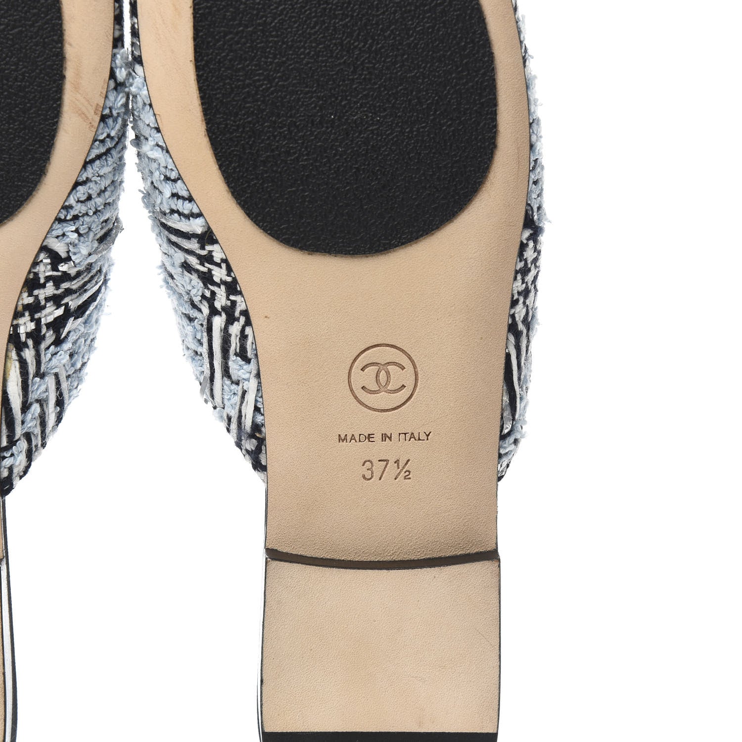 Chanel Tweed Grosgrain Camellia CC Flats 37.5 Light Blue Black 6 of 8