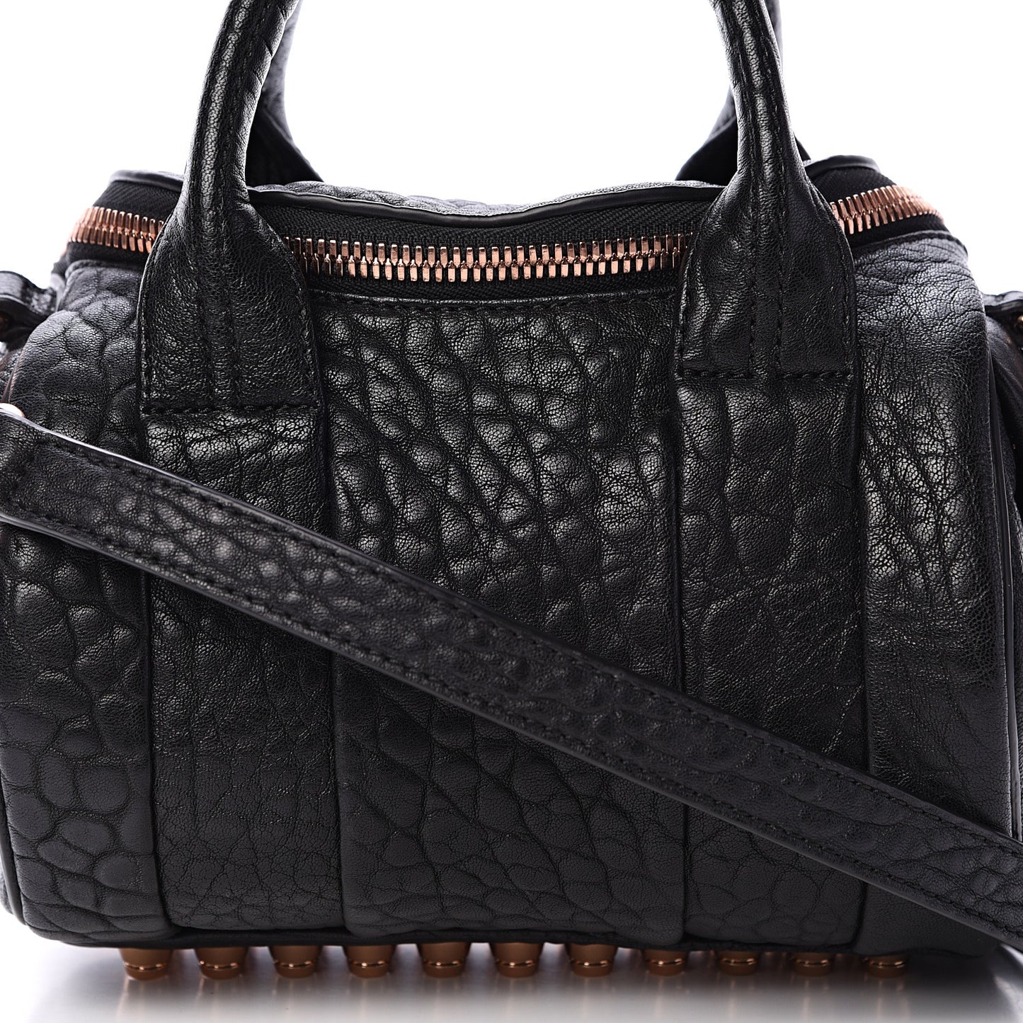 Pebbled Lambskin Mini Rockie Black Rose Gold Hardware
