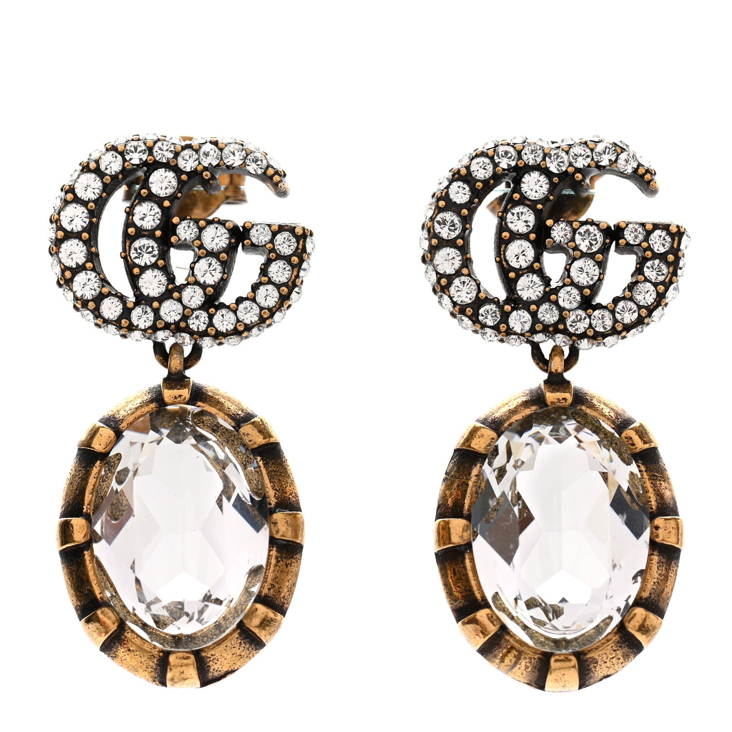 Gucci Crystal Double G Earrings Aged Gold 1 of 4