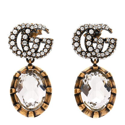 Gucci Crystal Double G Earrings Aged Gold 1 of 4