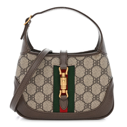 Gucci X BALENCIAGA BB Supreme Monogram Calfskin Web Mini Jackie 1961 Hobo Beige Ebony 1 of 11