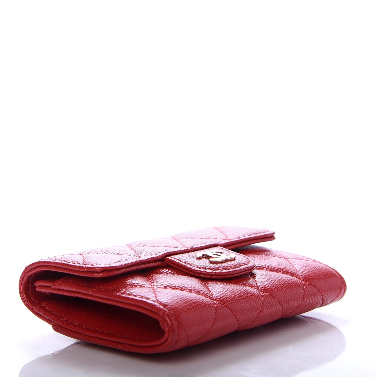 Chanel Caviar Quilted Flap Card Holder Wallet Red 4 of 9