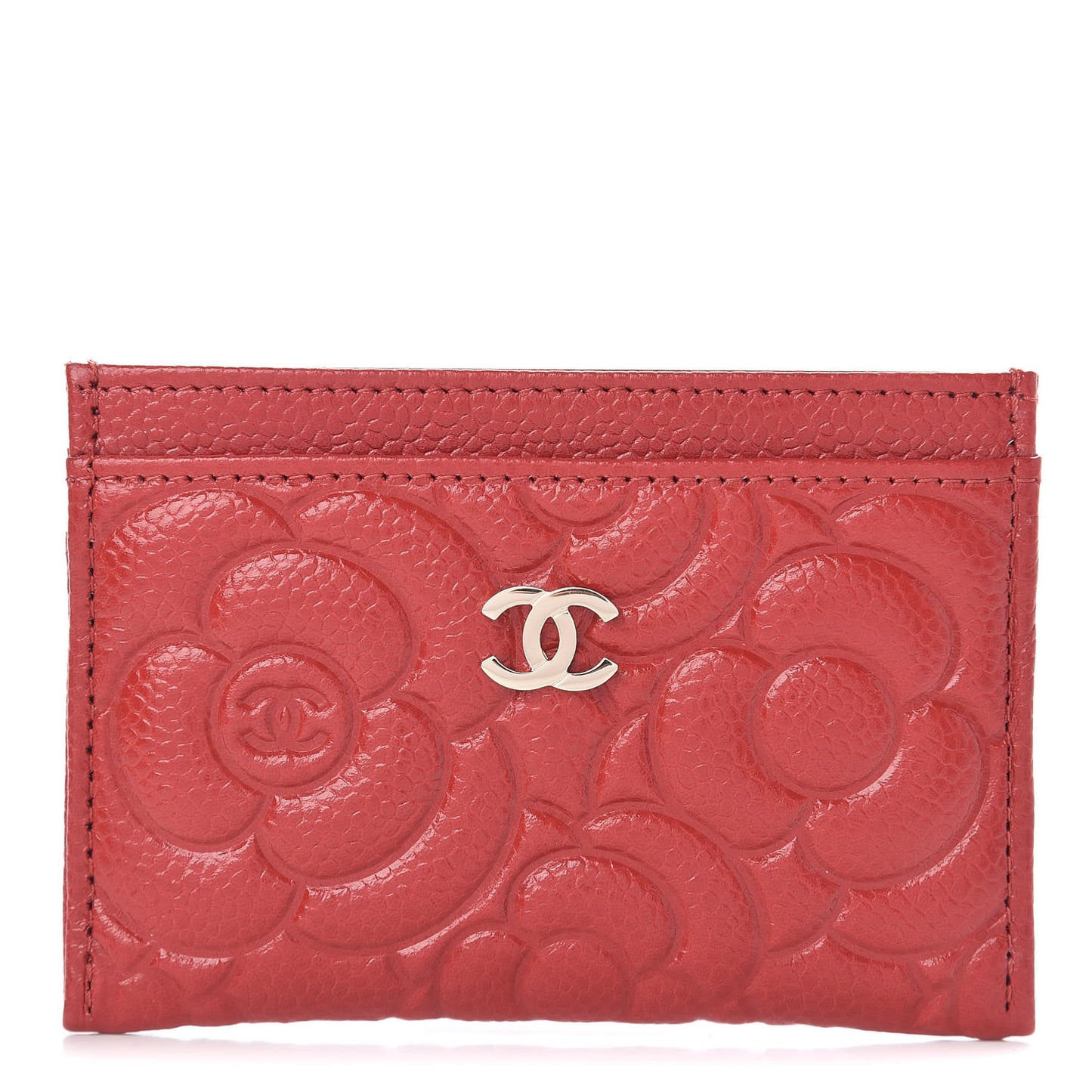 Caviar Camellia Embossed Card Holder Red
