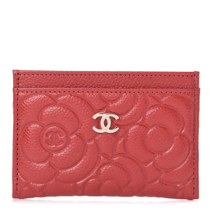 Chanel Caviar Camellia Embossed Card Holder Red 1 of 9