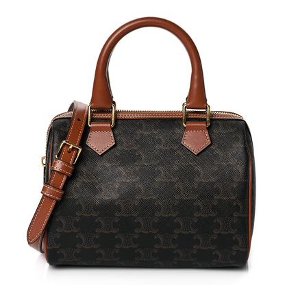 Celine Triomphe Canvas Calfskin Small Boston Bag Tan 1 of 9