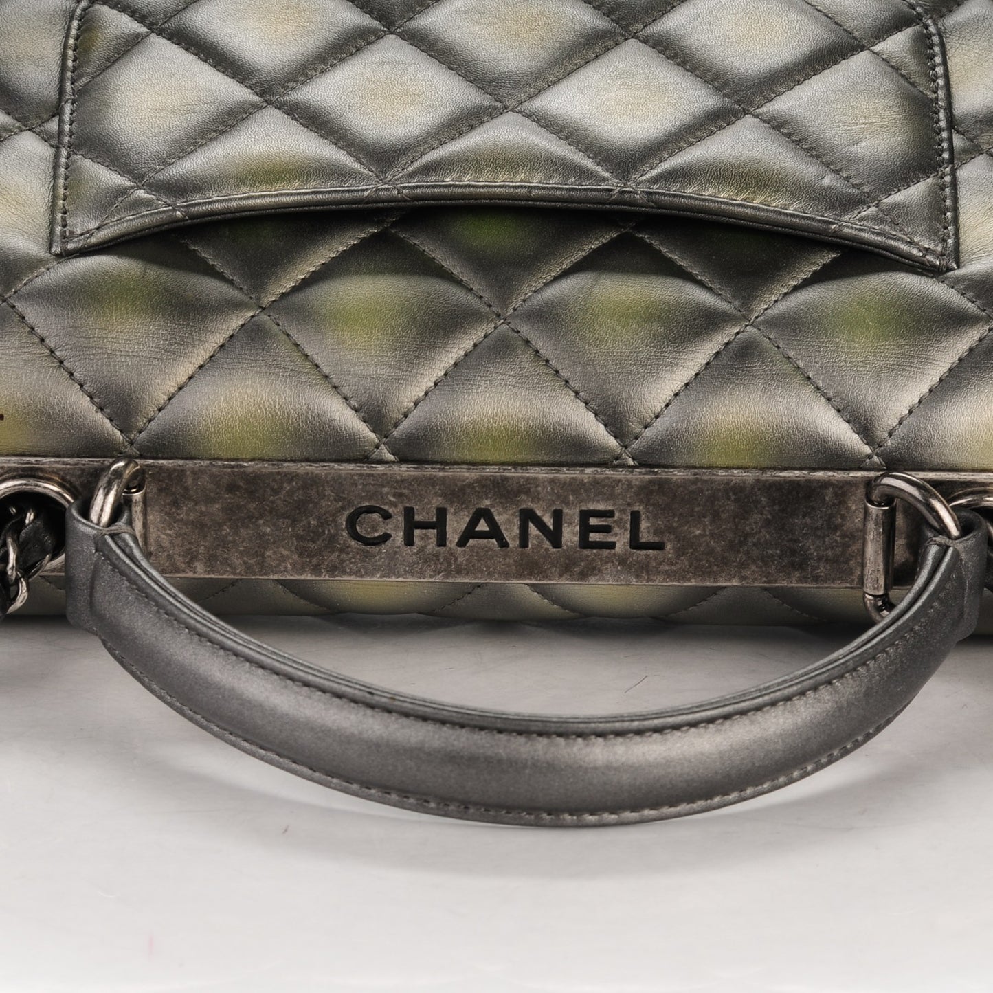 Metallic Lambskin Quilted Small Trendy CC Dual Handle Flap Bag Silver Gold