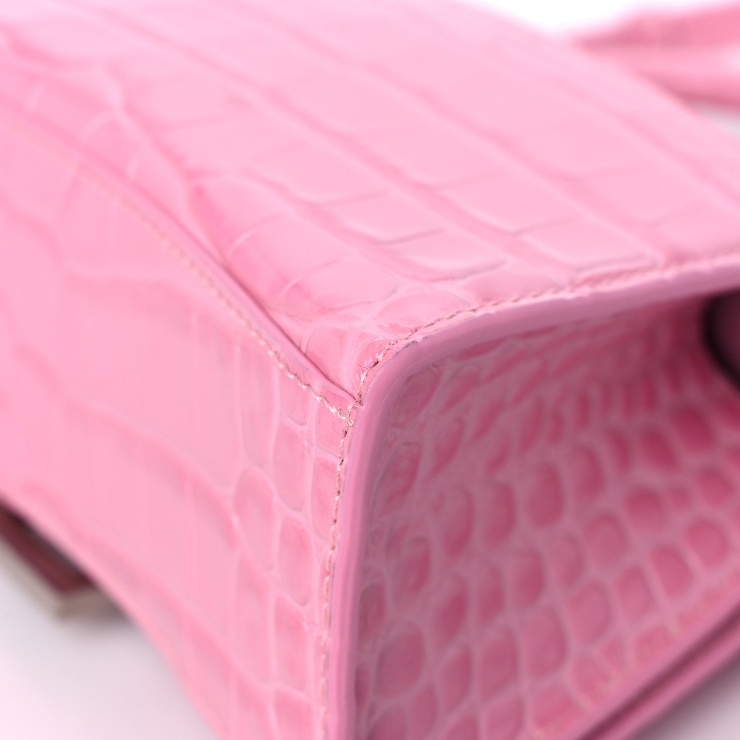 Balenciaga Shiny Calfskin Crocodile Embossed Hourglass Top Handle Bag XS Pink 11 of 12