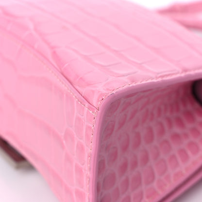 Balenciaga Shiny Calfskin Crocodile Embossed Hourglass Top Handle Bag XS Pink 11 of 12
